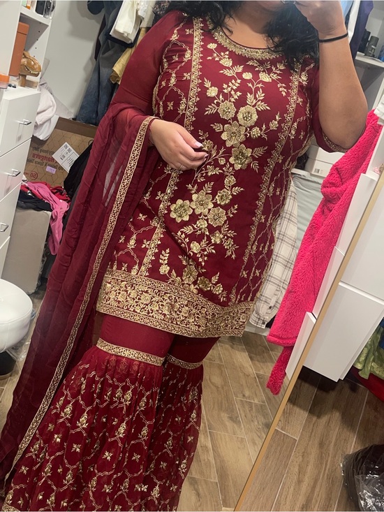 Dresses & Skirts - Embroidered Maroon & Gold Pakistani Sharara Set